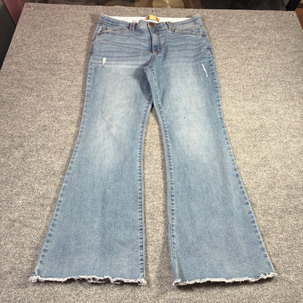 Democracy Ab Solution Flare Jeans Womens 16‎ Light Wash Raw Hem Stretch Denim